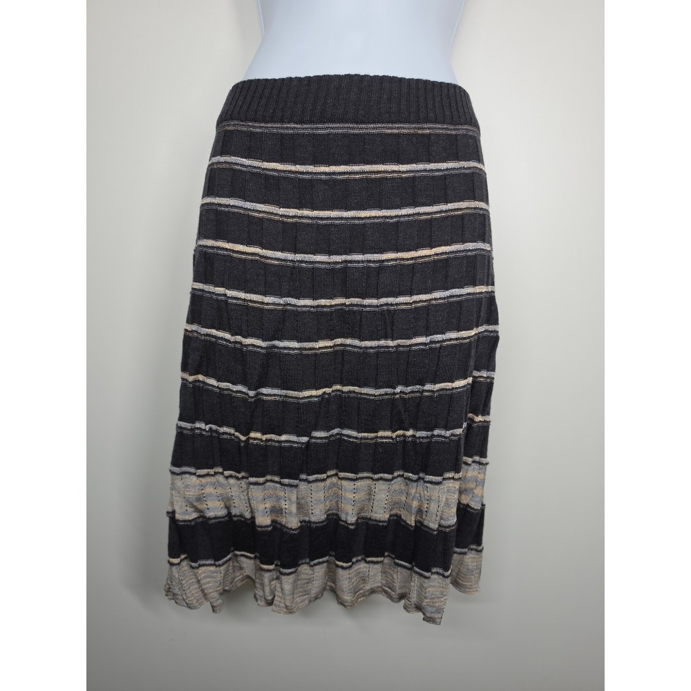 M Missoni Metallic Striped Ribbed Knit Midi Skirt Black Silver Gold IT42 US6